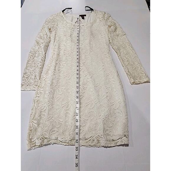 Material Girl Bodycon Dress Size Medium Ivory Lace Lined Sheer Hem & Sleeves0 - Picture 5 of 10